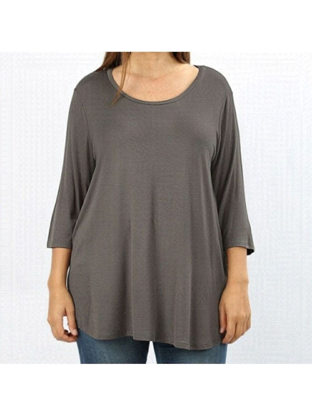 ZENANA Gray 3/4 Sleeve Round Neck Top Tunic Size Medium NWT